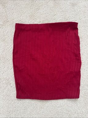 PrettyLittleThing Ribbed Red Pencil Skirt - Size 10